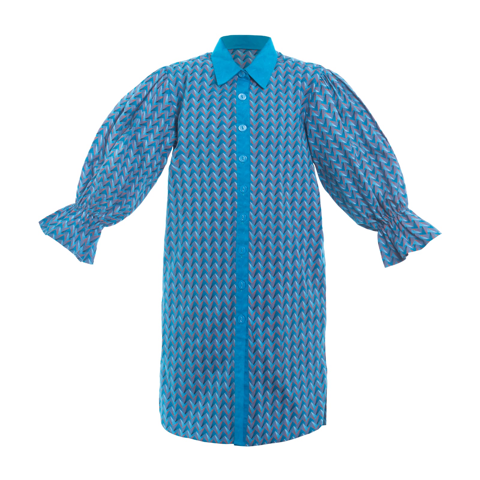 Shweshwe Puffed Shirt Dress